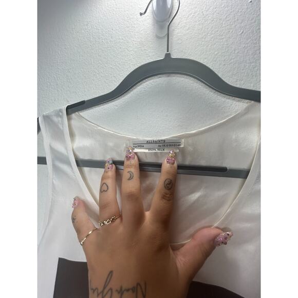 Allsaints Off-White 100% Silk Long Line Tank Top Black Rectangle Block Front 8 - Picture 5 of 8